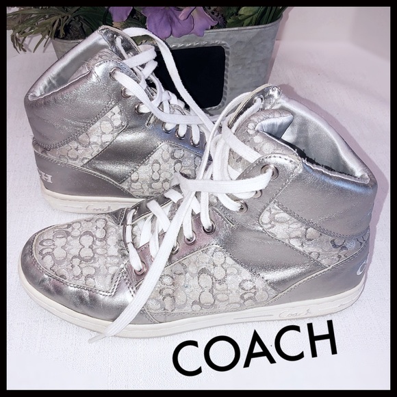 Coach Shoes - Coach Norra High Top Metallic Silver Sneakers